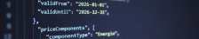 Visualisierung einer JSON-Tarifdatei mit strukturierten Stromtarifen und digitalen Schnittstellen.